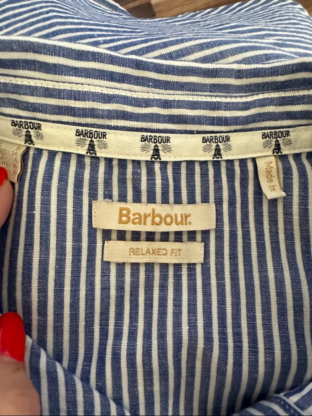 Barbour Striped Blue & White Long-Sleeve Button Shirt - Picture 8 of 9